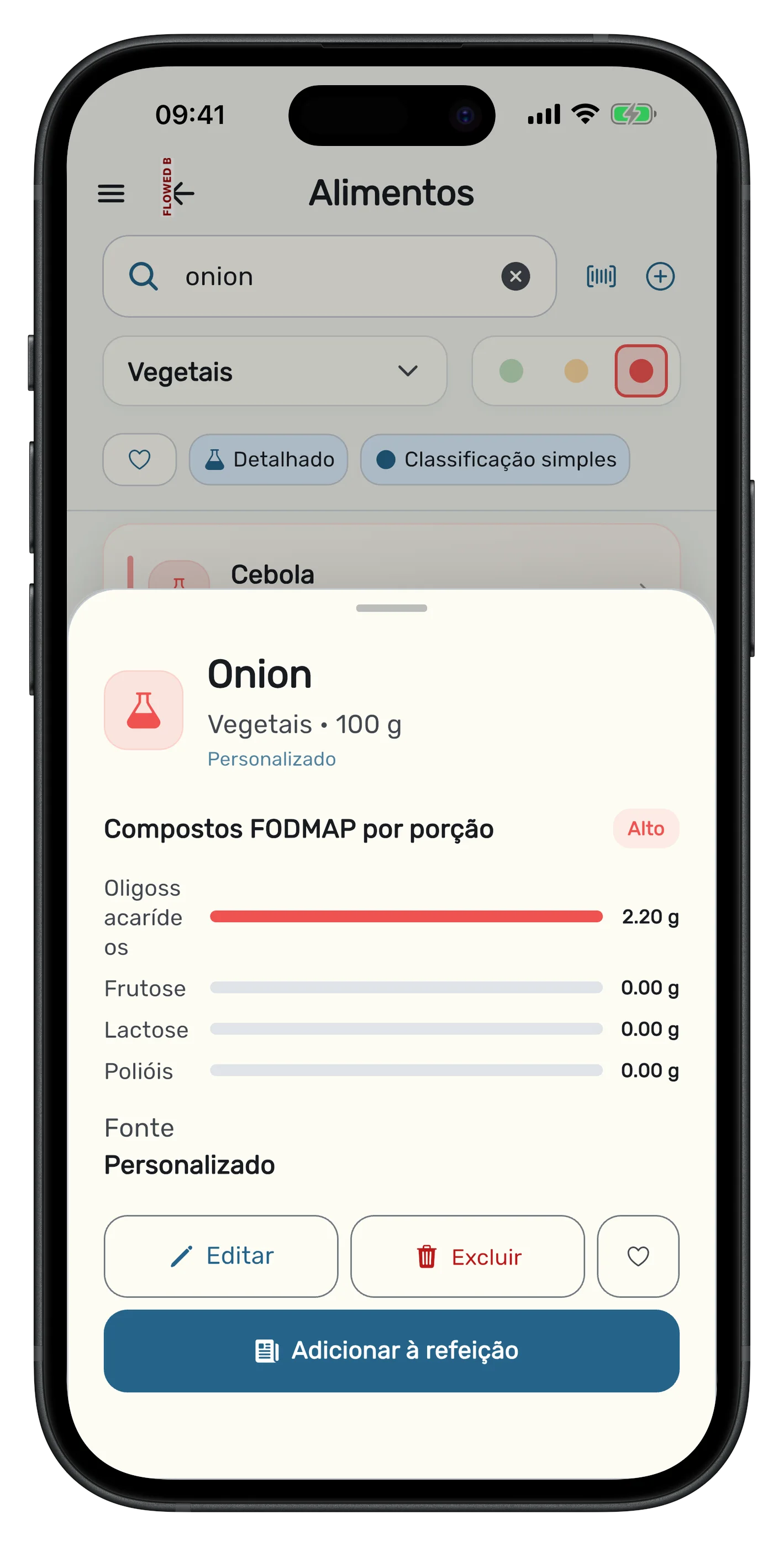 Diário de refeições do Bloat Gone